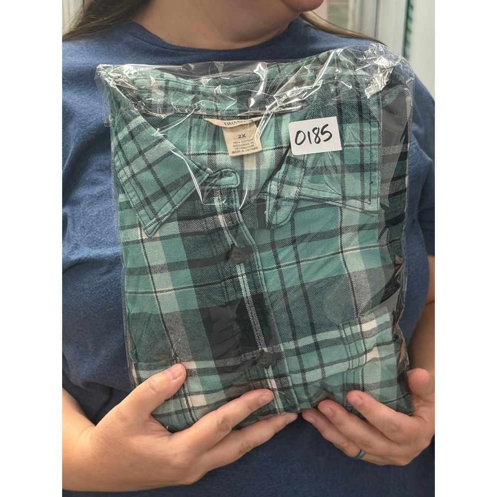 Duluth Trading Co Flannel Shirt Women 2X Teal Plaid Excellent Long Sleeve Cotton - Picture 9 of 9